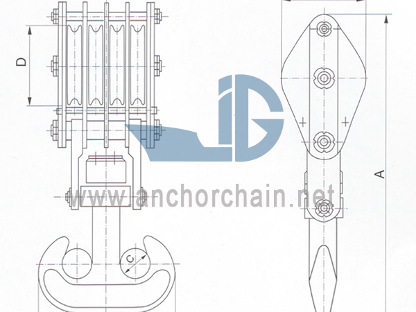 ZHC Series 4 Sheave Wire Rope Block for Ship-twin hook